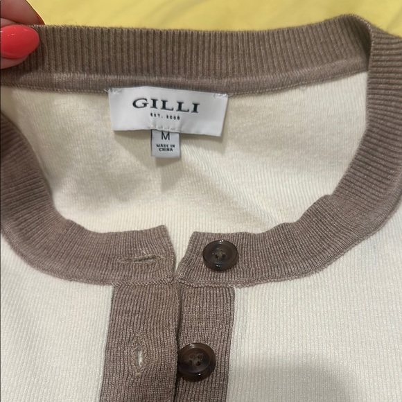 GILLI medium  Cream and Tan Henley with Black Stripes - Picture 2 of 5